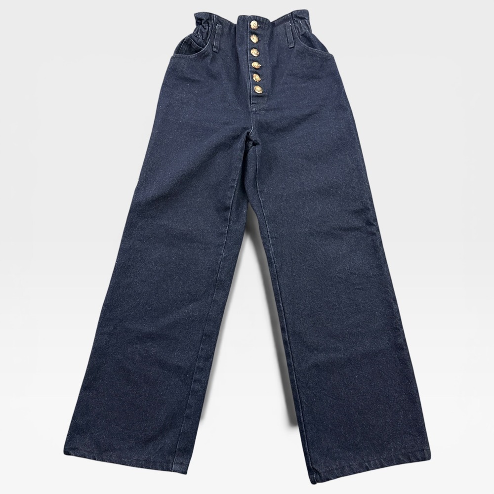 Sezane Jones Trousers Wide Leg Jeans 38 (6) Indigo High Waist Button Fly HEMMED